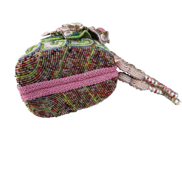 Mary Frances Beaded Flower Clutch Handbag Pink Pastel Embroidered Evening Bag - Picture 9 of 15